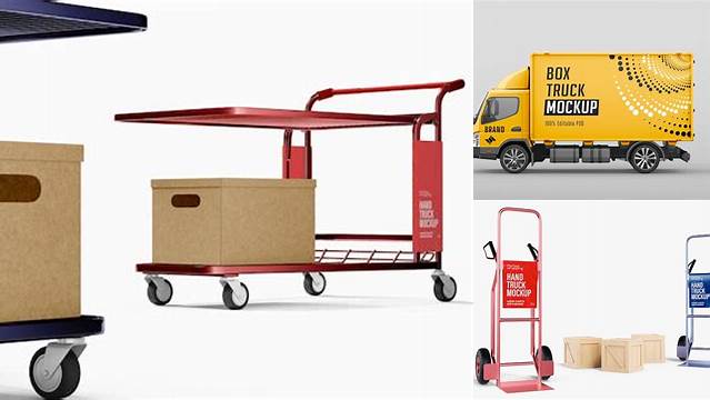 8837+ Hand Truck With Boxes PSD Mockup Half Side View PSD for Creative Projects