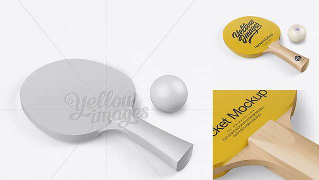 8845+ Matte Ping Pong Paddle with Ball Half Side View High-Angle Shot Free Graphic Design Resource