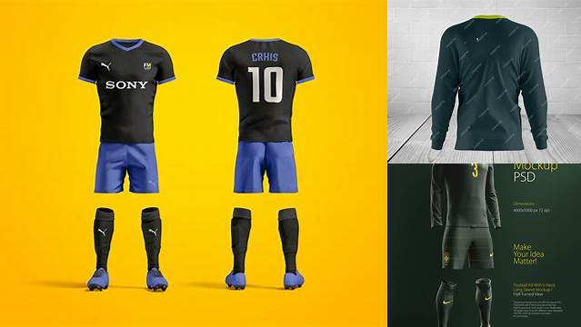 8846+ Soccer Kit with Long Sleeve PSD Mockup / Front View Advanced Editable Template Free