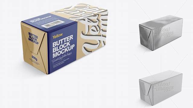 8847+ 250g Glossy Butter Block PSD Mockup Halfside View High-Angle Shot Professional Quality PSD Freebie