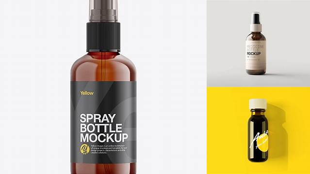 8850+ Amber Spray Bottle PSD Mockup Halfside View Smart Object PSD Free Resource