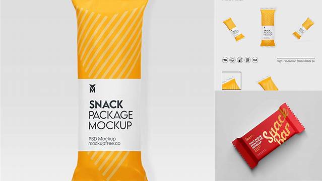 8850+ Long Metallic Snack Package PSD Mockup Editable Mockup PSD