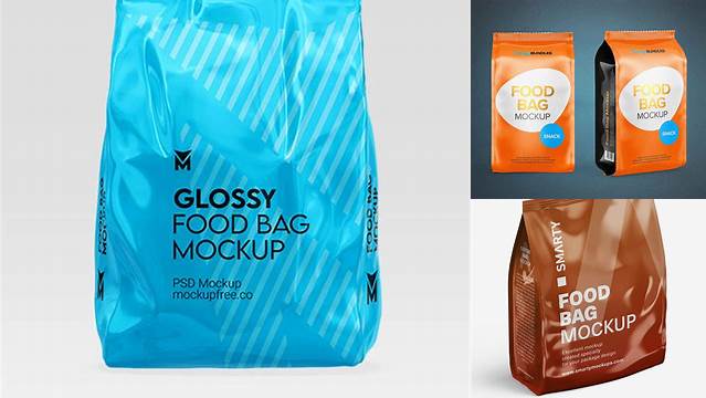 8853+ Glossy Food Bag PSD Mockup Front View High-Angle Shot Custom Mockup PSD for Free