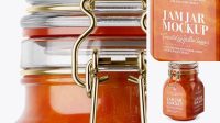 8855+ 900ml Apricot Jam Glass Jar with Clamp Lid PSD Mockup Side View Free Download Design Mockup