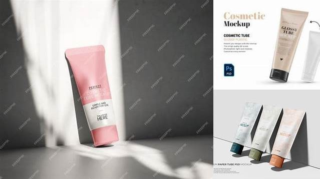 8855+ Glossy Cosmetic Tube PSD Mockup High-Angle Shot Editable and Customizable PSD