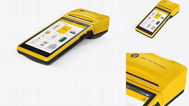 8855+ Mobile Payment Terminal PSD Mockup Half Side View High-Angle Shot Elegant and Stylish Mockup