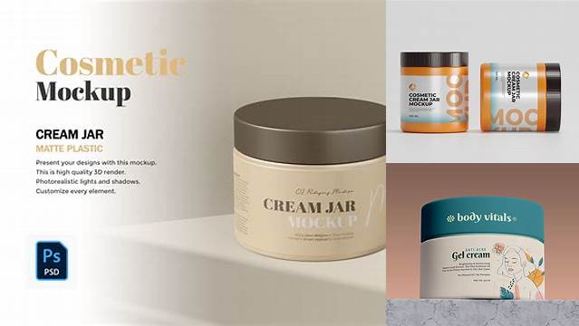 8863+ Open Glossy Jar with Cosmetic Cream PSD Mockup High-Angle Shot Creative Layered Design File