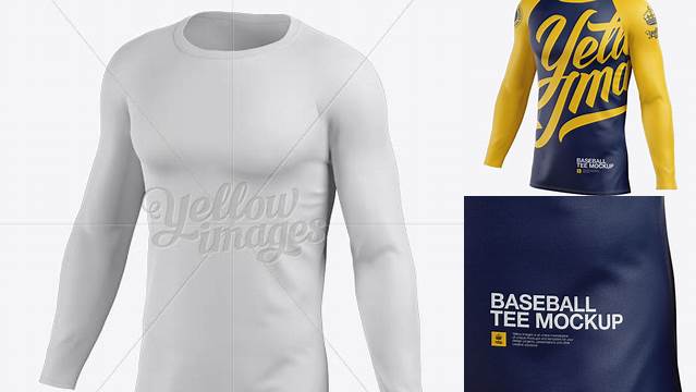 8868+ Men's Baseball T-shirt with Long Sleeves PSD Mockup Halfside View Fully Customizable Photoshop Freebie