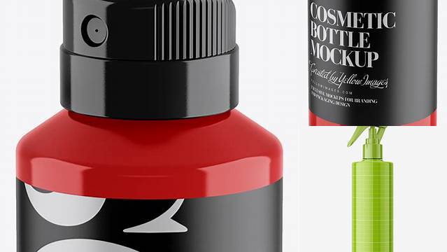 8869+ Glossy Spray Bottle PSD Mockup Half Side View High-Angle Shot Versatile PSD Mockup File