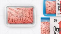 8875+ Plastic Tray With Pork Mince PSD Mockup Top View Free Graphic Design Mockup File