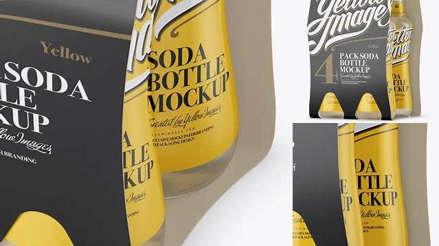 8876+ 4 Pack Soda Bottle PSD Mockup Halfside View High-Angle Free Download Design Mockup