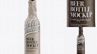 8881+ Clear Beer Bottle Wrapped in Matte Paper PSD Mockup Best Free Mockup PSD