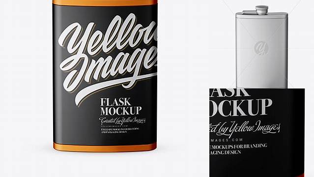 8886+ Matte Steel Flask PSD Mockup High-Angle Shot Customizable Photoshop Template