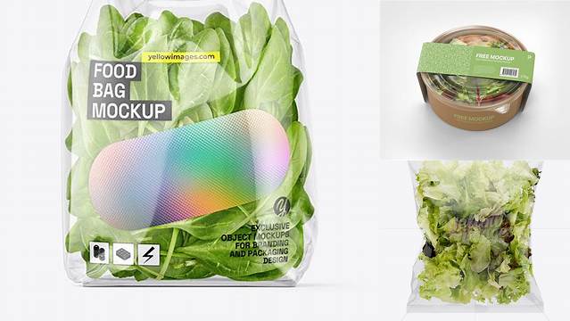 8888+ Clear Plastic Bag With Salad PSD Mockup Custom Design Freebie PSD