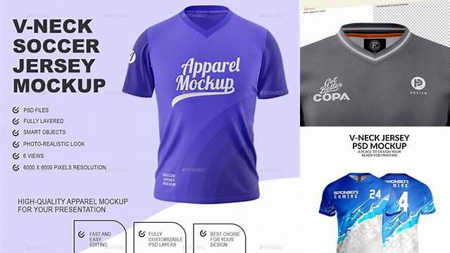 889+ Men’s V-neck Football Jersey PSD Mockup Front View Creative Design Mockup