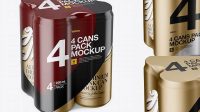 8893+ 4 Cans in Matte Metallic Shrink Wrap PSD Mockup Half Side View High Angle Shot Free PSD for Designers