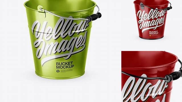 8894+ Metallic Bucket PSD Mockup Half Side View High-Angle Shot Photoshop Freebie