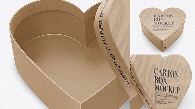 8895+ Heart Shaped Kraft Box PSD Mockup High Angle View Elegant Photoshop Mockup