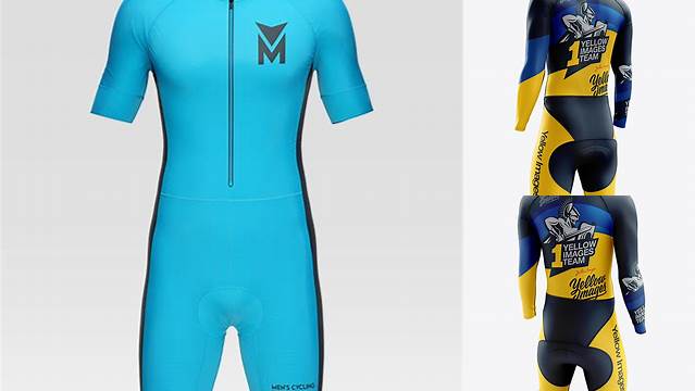 8895+ Men’s Cycling Skinsuit LS PSD Mockup Back View Creative Free PSD Graphic Design