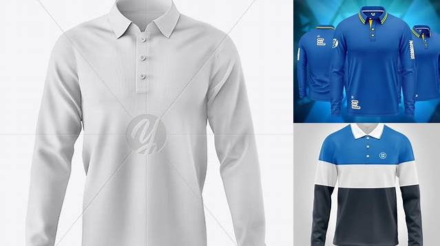 8896+ Men's Polo With Long Sleeve PSD Mockup Front View High-End PSD Download