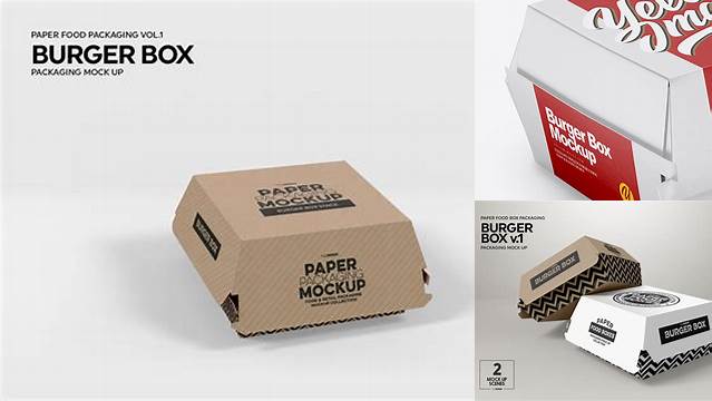 8901+ Paper Burger Box PSD Mockup Half Side View High-Angle Shot Fully Customizable Photoshop Freebie