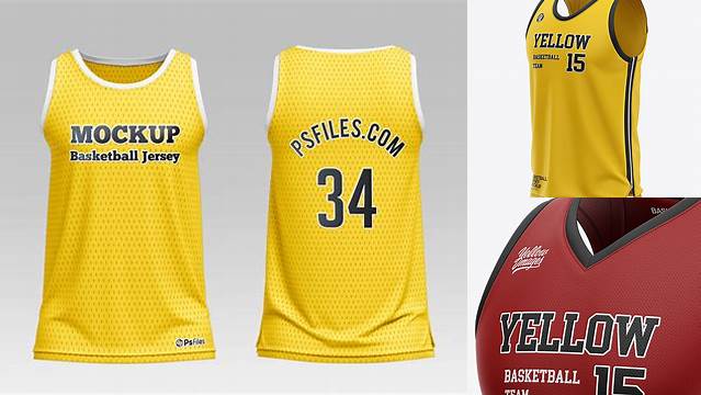 8902+ Men’s U-Neck Basketball Jersey PSD Mockup Front Half Side View Editable and Customizable PSD