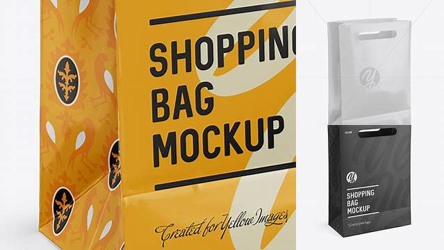 8904+ Glossy Shopping Bag PSD Mockup Halfside View High Angle Shot Digital Download PSD for Free