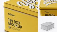 8905+ Matte Metallic Tin Box PSD Mockup Half Side View High-Angle Shot Stylish Free PSD