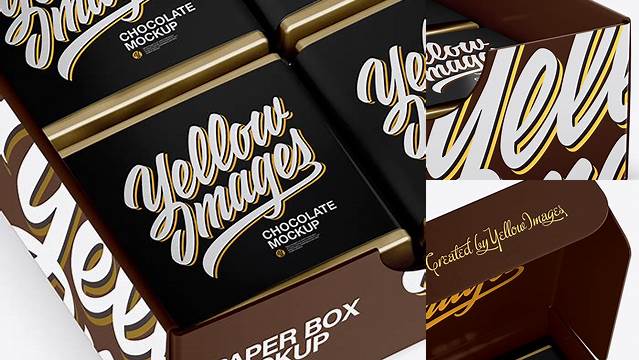 8906+ Opened Glossy Paper Box With Chocolates PSD Mockup Half Side View Premium Free Mockup PSD