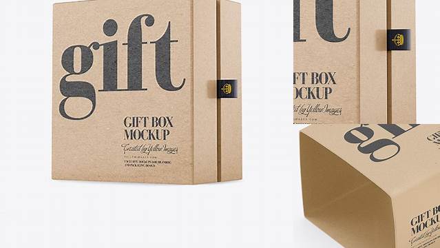 8908+ Kraft Gift Box PSD Mockup Half Side View Eye-Level Shot Custom Mockup Graphic Design