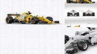 8910+ 2017 Formula 1 Car PSD Mockup Half side view High-Angle Shot Creative and Modern PSD Freebie