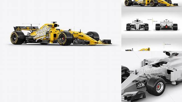 8910+ 2017 Formula 1 Car PSD Mockup Half side view High-Angle Shot Creative and Modern PSD Freebie