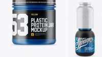 8911+ Glossy Protein Jar With Matte Cap & Label PSD Mockup High-Angle Shot Custom Mockup Graphic Design