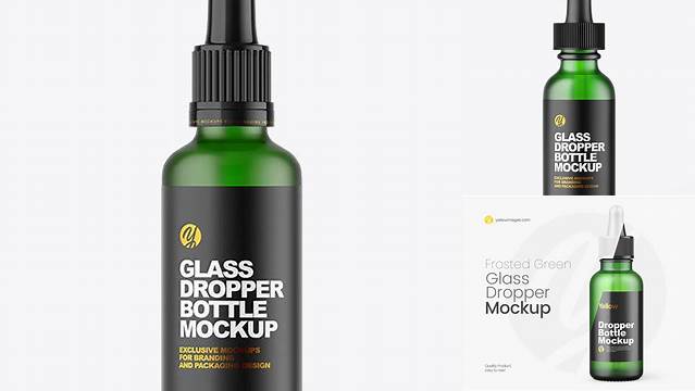 8915+ Frosted Green Glass Dropper Bottle PSD Mockup Customizable Photoshop Template