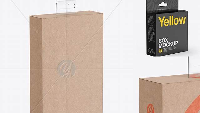 8915+ Kraft Paper Box with Hang Tab PSD Mockup Half Side View high-angle shot Premium Mockup Freebie