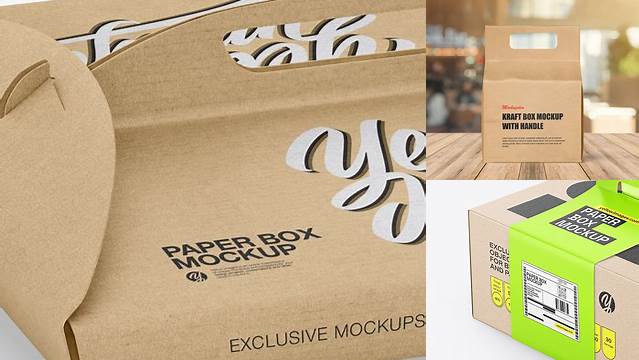 8916+ Kraft Paper Box with Handle PSD Mockup Half Side View Creative and Modern PSD Freebie