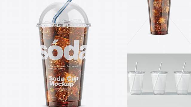 8916+ Transparent Plastic Soda Cup With Ice and Cap PSD Mockup Free Download Design Mockup