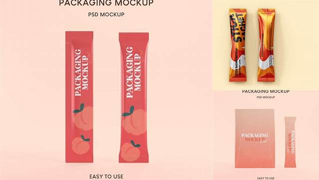 8917+ Glossy Stick Sachet PSD Mockup Back View Unique High-Resolution Design Freebie