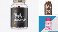 8918+ Clear Glass Bottle with Metallic Pills PSD Mockup Customizable Design Files