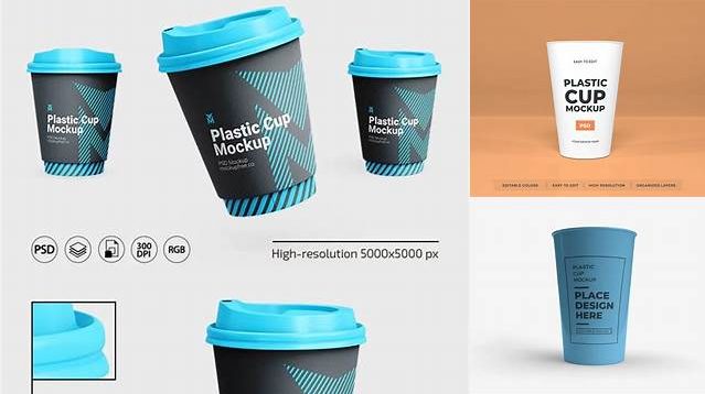 8922+ Plastic Cup PSD Mockup Half Side View High Angle Shot Elegant PSD Mockup