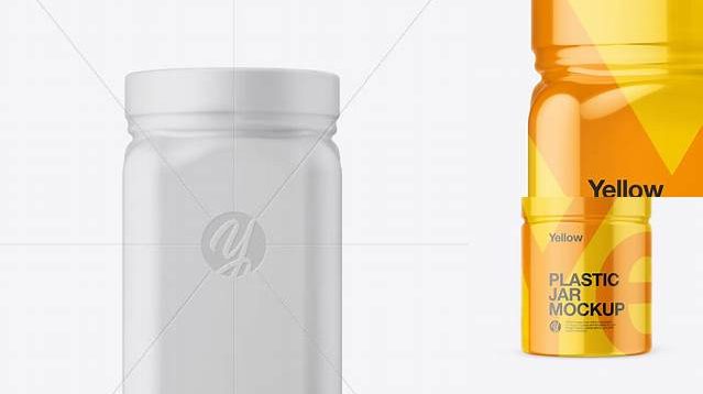 8937+ Plastic Jar in Shrink Sleeve PSD Mockup Front View High-Angle Shot Free PSD for Creatives