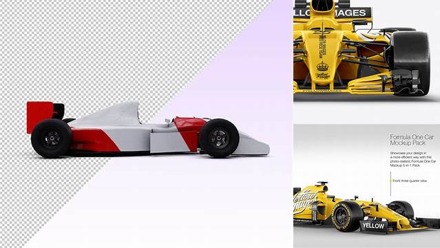 8938+ Formula One Car PSD Mockup Front View Advanced Photoshop Template