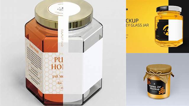 8940+ Pure Honey Jar PSD Mockup High-Angle Shot Elegant Photoshop Mockup