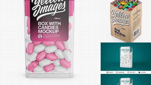 8943+ Transparent Box with Candies PSD Mockup Front View High Angle Shot Exclusive Free Photoshop Mockup