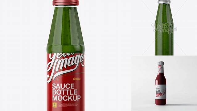 8944+ 100ml Glass Bottle With Green Pepper Sauce PSD Mockup Easy-to-Edit Photoshop Freebie