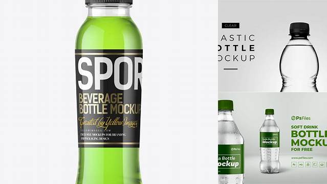 8944+ Plastic Green Cocktail Bottle PSD Mockup Front View Free Digital Resource for Designers