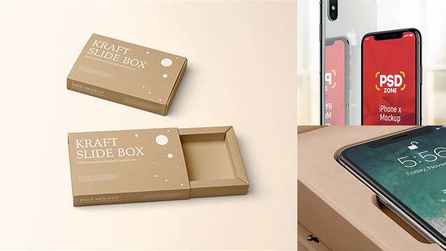 8946+ Kraft Gift Box With Apple iPhone X PSD Mockup Top View Download Free Editable PSD Template