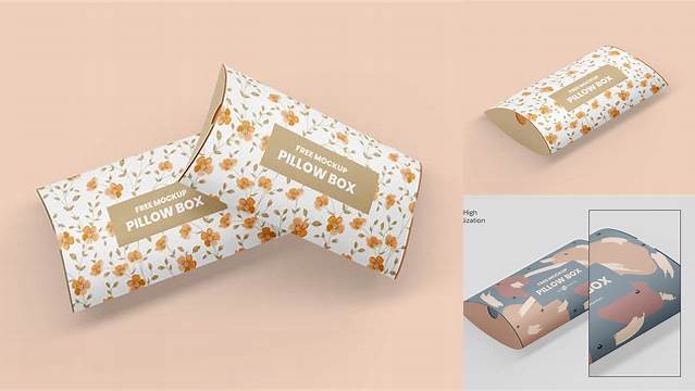 8953+ Paper Pillow Box PSD Mockup Half Side View Elegant Free Graphic Resource