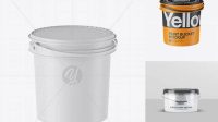 8955+ Matte Plastic Paint Bucket PSD Mockup Half Side View High-Angle Shot Advanced Editable PSD