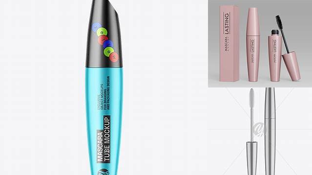 8959+ Metallic Mascara Tube With Box PSD Mockup Downloadable PSD Design Template